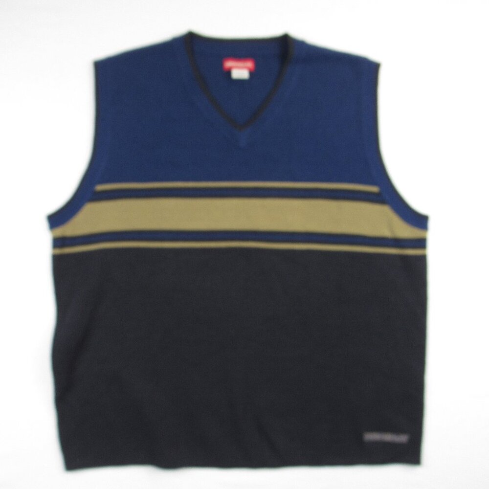 Unionbay Vest Men's Large Vintage Color Block Striped Knit Pullover V-Neck